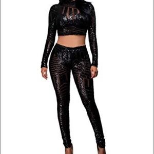 Black 2 Piece Crop Top Set